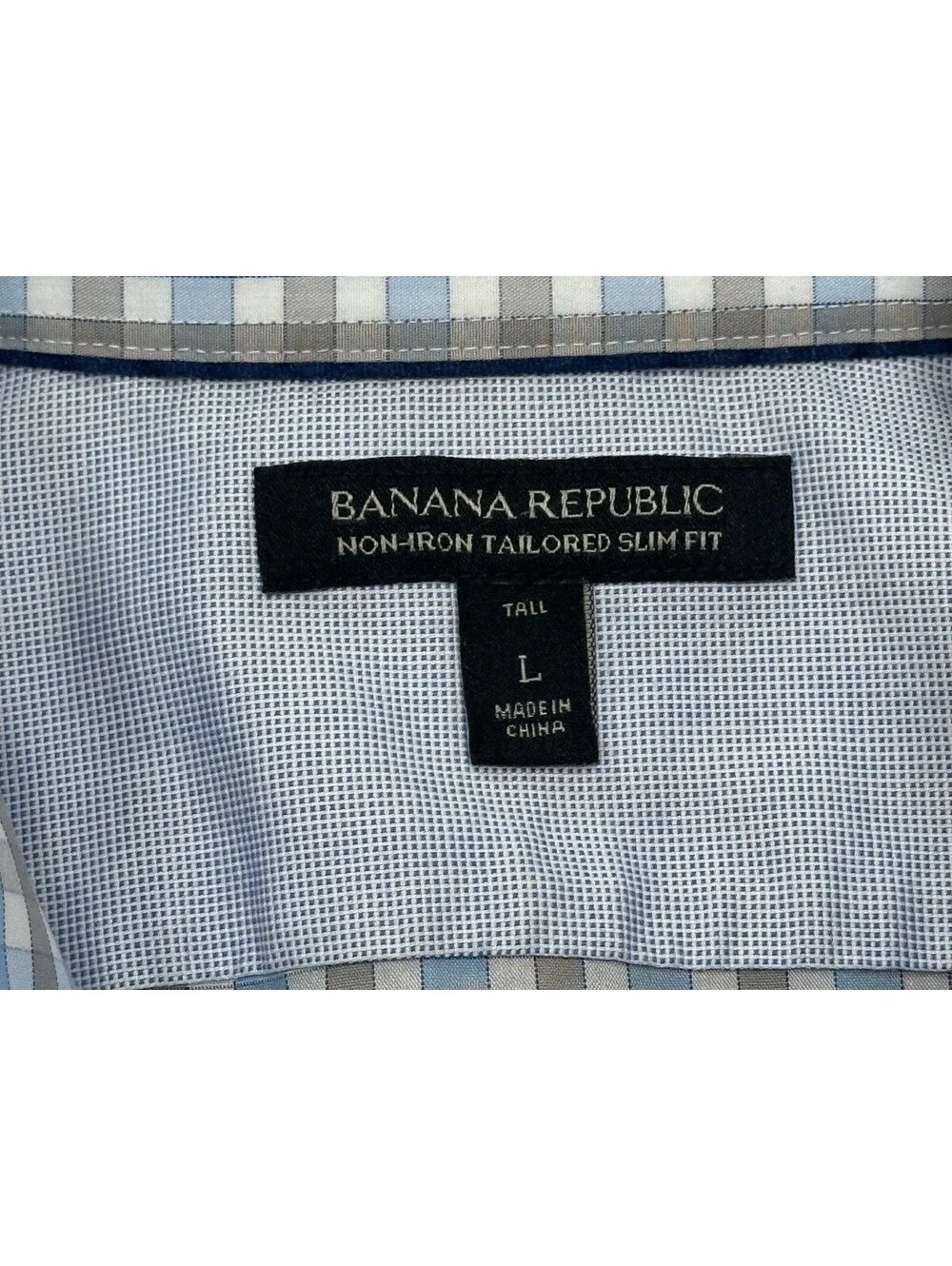 Banana Republic Non-Iron Tailored Slim Check Blue Gray Men L